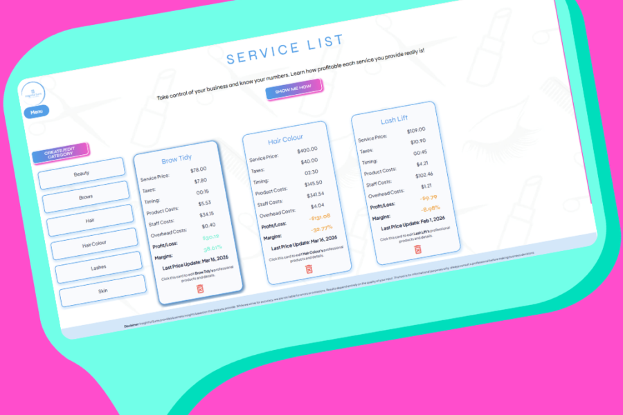 Insightful Sums service pricing calculator tool for hair and beauty salons